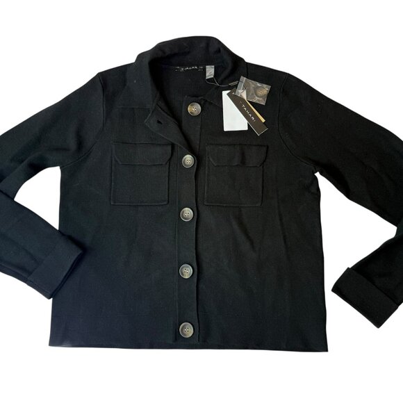 New NWT Nordstrom Elie TAHARI Sweater Jacket. Black. Thick.Buttons Sz Women S